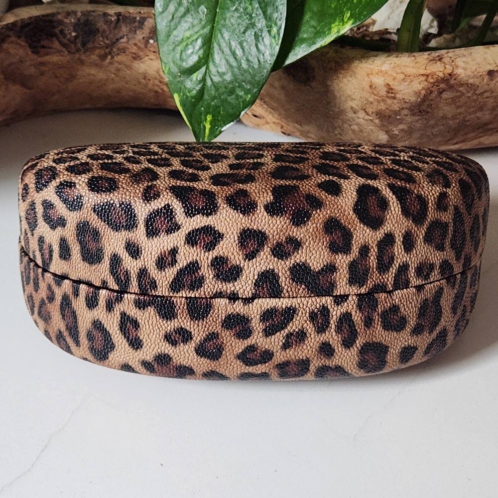 Textured Leopard Print Hard Sunglass Case